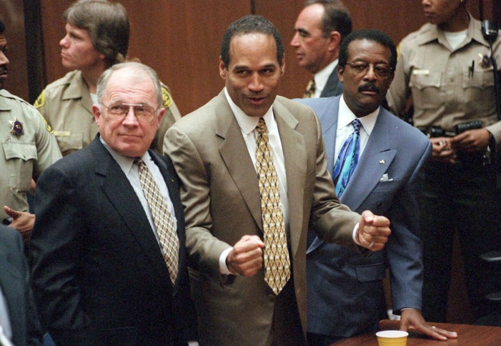 Oct. 1995 photo of O.J. Simpson reacting as he is found not guilty in the death of his ex-wife Nicole Brown Simpson.