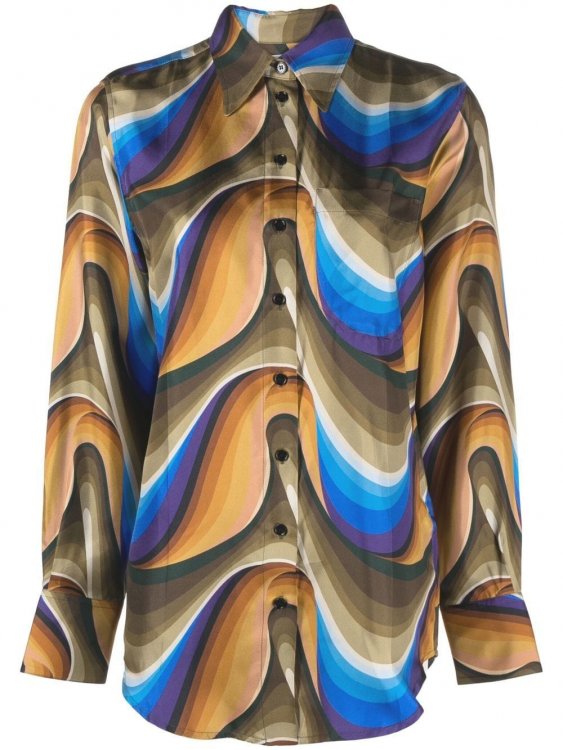 Image 1 of Victoria Beckham wave-print silk shirt