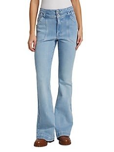Double-Button Mid-Rise Flared Jeans