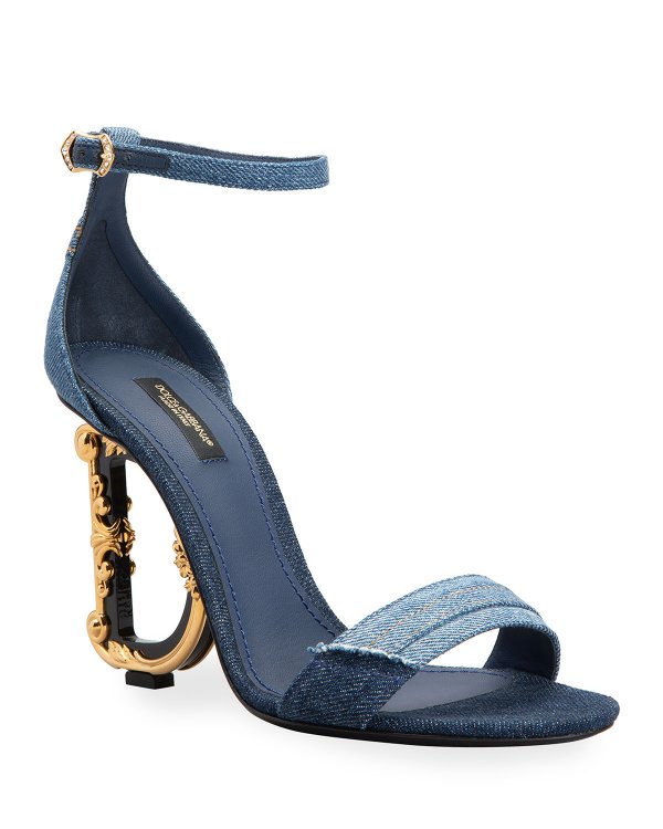 Dolce & Gabbana Denim Barocco-Heel Sandals