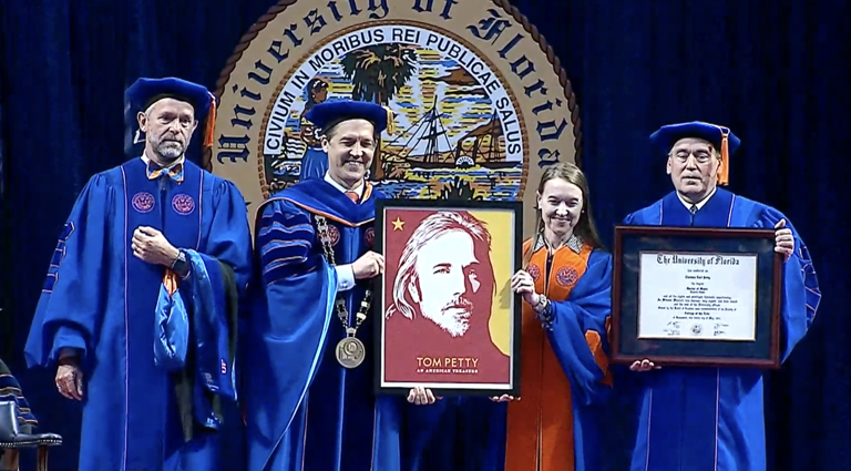 Rock icon Tom Petty was posthumously awarded a Doctor of Music degree from the University of Florida on May 4 in Gainesville.