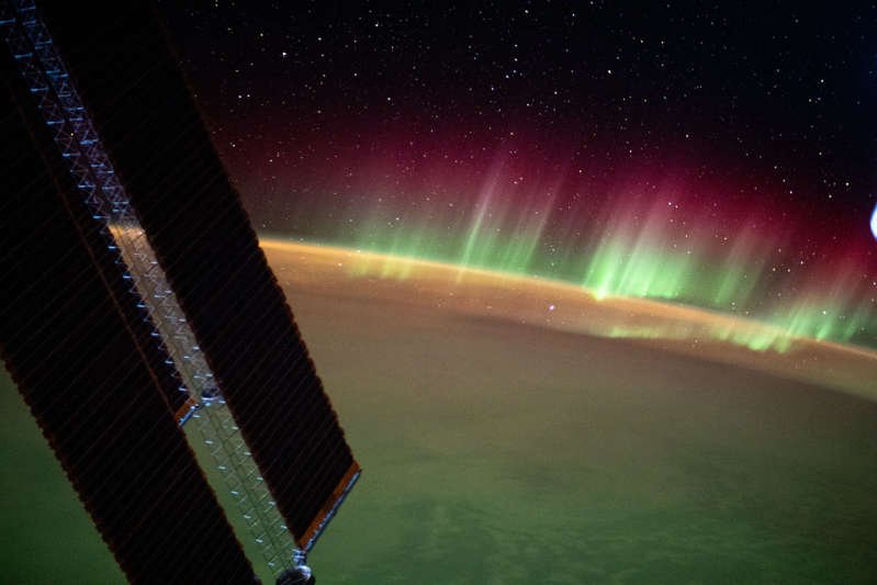 A space station solar panel can be seen on the left of this image. NASA photo uploaded August 2 and shared under Creative Commons: https://creativecommons.org/licenses/by-nc-nd/2.0/.