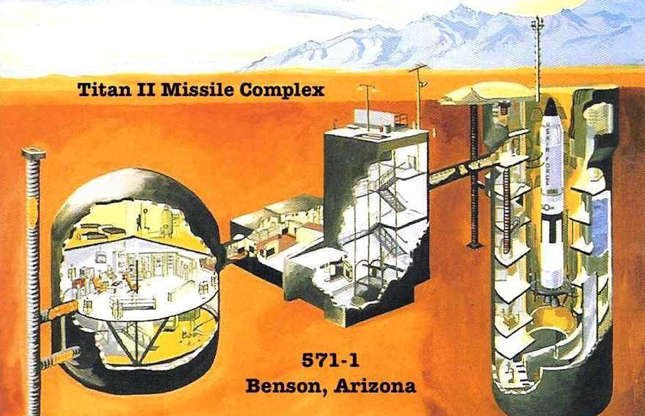 Slide 3 of 25: America's concealed compounds were in operation for more than 20 years, according to Realtor, and would have been monitored full-time by a team of undercover employees. The bunker would have been their place of work and their home. This image highlights the sheer scale of the structure, including the vast cavern where missiles were stored and launched from.