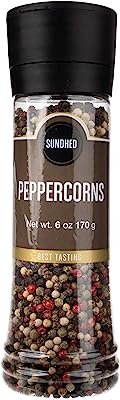 Sundhed Mixed Peppercorn Medley in Grinder | Rainbow Pepper Blend (Black, White, Pink, Green Peppercorns) | 170 Grams (5.9...