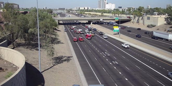 Eastbound Interstate 10 was closed at 16th Street in Phoenix after a crash on Sept. 2, 2022.