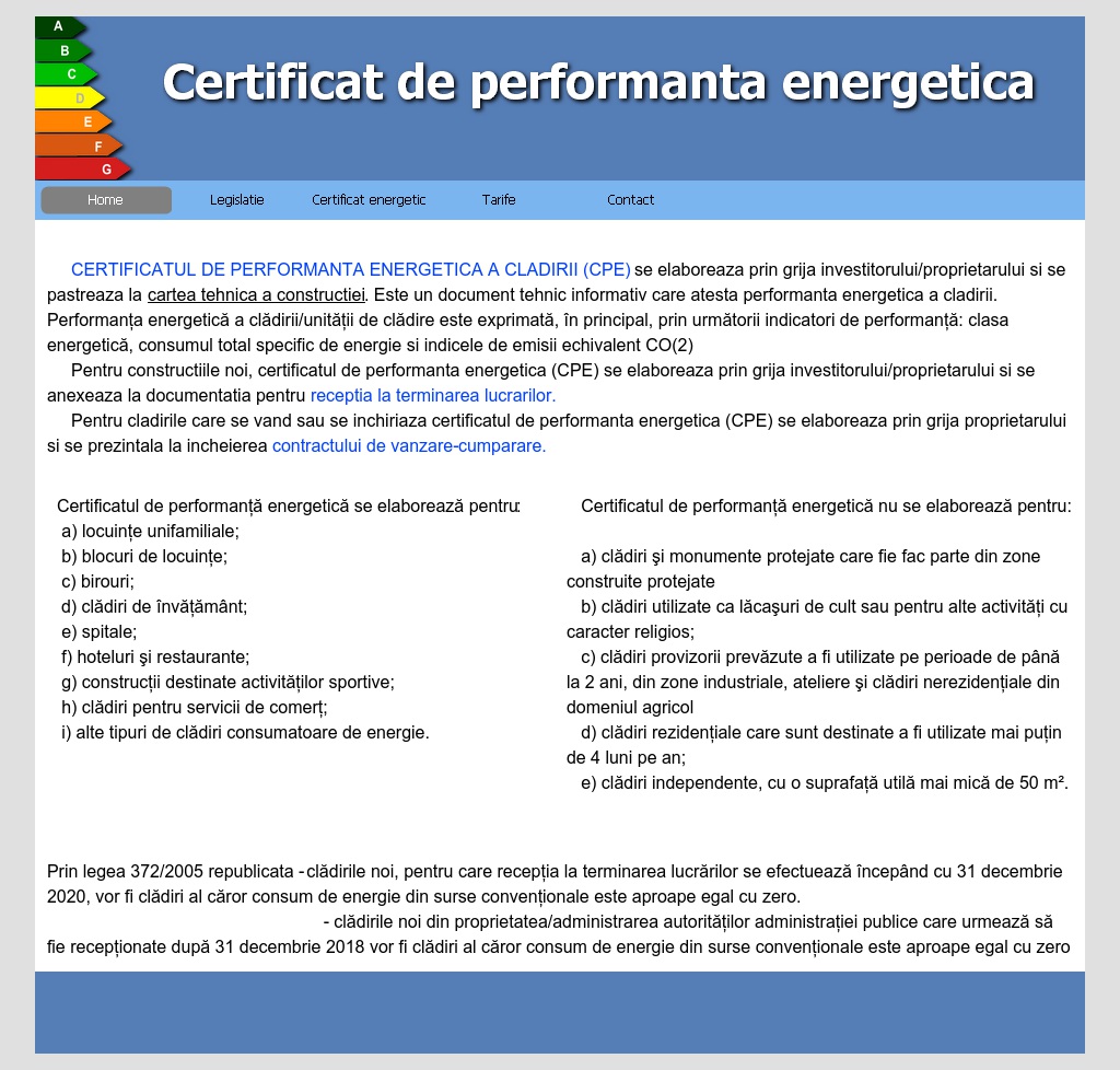 Certificat de performanta energetica Romania
