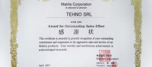 Makita acorda distinctia „Award for Outstanding Sales Effort” societatii TEHNO SRL