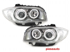 Faruri BMW SERIA1 E87 04-07 cu Angel Eyes Crom